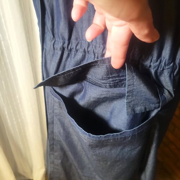 THEORY Women's Lightweight Polished Denim-Like Sleeveless Shirt Dress - Size L - Picture 5 of 11